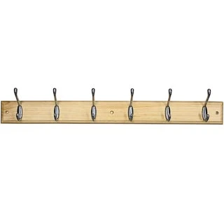 B&M Pine & Chrome 6 X Double Hook Rail 1 B&M Pine & Chrome 6 X Double Hook Rail