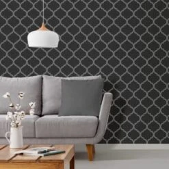 Crystal Trellis Black & Silver Wallpaper