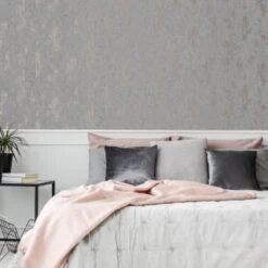 Distressed Texture Wallpaper - Grey & Rose Gold