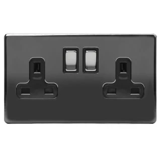 Black 2 Gang Wall Socket 1 Black 2 Gang Wall Socket