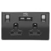 Black Double USB 2 Gang Wall Socket