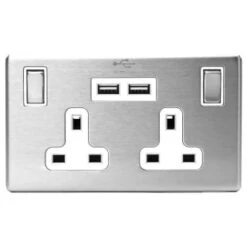 Satin Double USB 2 Gang Wall Socket