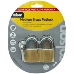 Rolson Medium Brass Padlock 40mm 2pk